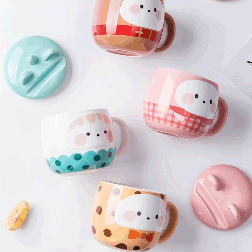 Taza Taza de café Taza de té, Taza de café Taza de café de cerámica con Forma de Animal Lindo con Tapa Taza de café de cerámica Taza Multifuncional apta for microondas Tazas de café con Asas ( Color :