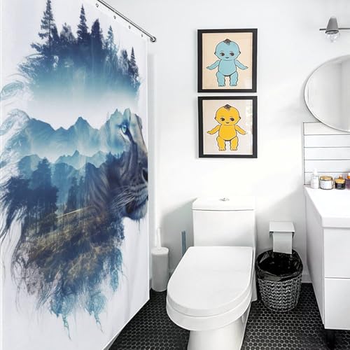 Rideau de douche lavable en machine lion tissu polyester imperméable - 3