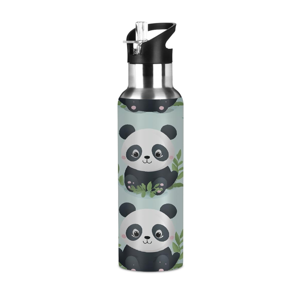 Mexpekil Water Bottle with Straw Stainless Steel, Cute Panda 600ml Insulated Leakproof Thermal Flask for Sports, Gym, Travel (20oz) โ image 1