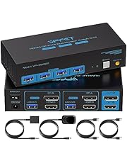 Dual Monitor HDMI+Displayport KVM Switch 2 Monitors 2 Computers USB3.0 Switcher PC Extended Support 4k@120hz 8k@60hz for 2 Computers Share 4 USB Ports with External Wired Controller and 2 USB Cables