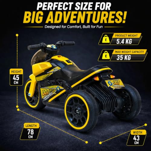 Image of MEKASHI 6V Electric Ride-On Bike for Kids | Bumble Yellow | Battery Operated Motorcycle with Bluetooth Music, LED Headlight, Foot Accelerator & Training Wheels | Ride-On Toy for Boys & Girls 1-4 Years