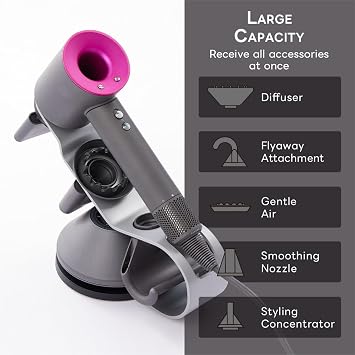 Lomani Hair Dryer Storage Rack for Dyson Hair Dryer Holder for Upgraded Stand Stores 5 Attachments HD03.08.12.15.16.19-Silver
