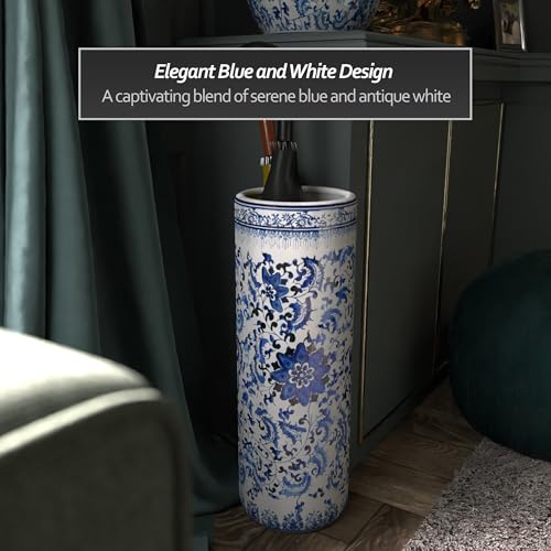 Red Lantern 24\" Floral Blue & White Porcelain Umbrella Stand