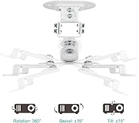 Vista 5 de WALI Soporte de techo para proyector, soporte universal para proyector de perfil bajo con brazos retráctiles y función de ajuste múltiple Blanco