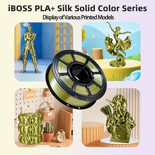 Image of iBOSS 3D Printer Silk Filament, Shiny Silk PLA+ Filament 1.75mm, Smooth Silky Surface PLA Plus, Great Easy to Print for 3D Printers, Dimensional Accuracy + /- 0.02mm, Silk Olive Gold 1KG