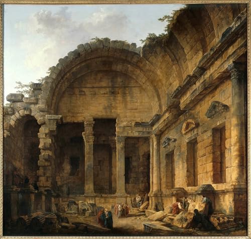 Peinture d'Hubert Robert Affiche Toile Temple de Nîmes Décoration Salon Portrait 60x90cm