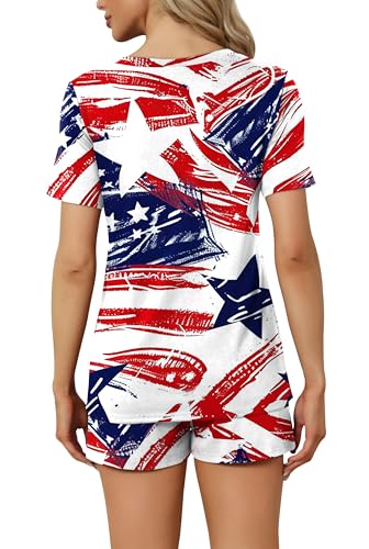 Image of RUBZOOF Women's Short Sleeve Pajama Sets with Pockets Casual V Neck 2 Piece Lounge Sets S-3XL