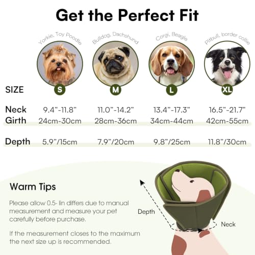 Image of Queenmore XL Dog Cone, Comfy Cone for Dogs to Stop Licking After Surgery | Reversible Elizabethan Collar for Dogs with 3-Panel Foldable Design, Breathable Pet Cones for Wound Healing, Dark Green,XL