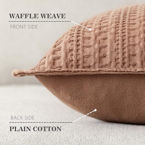 Image of Foindtower Set of 2 Decorative Cotton Waffle Weave Throw Pillow Covers Euro Shams Cushion Covers Accent European Pillowcase for Bed Couch Sofa Bedroom Living Room Home Decor 22x22 Inch Coral Pink