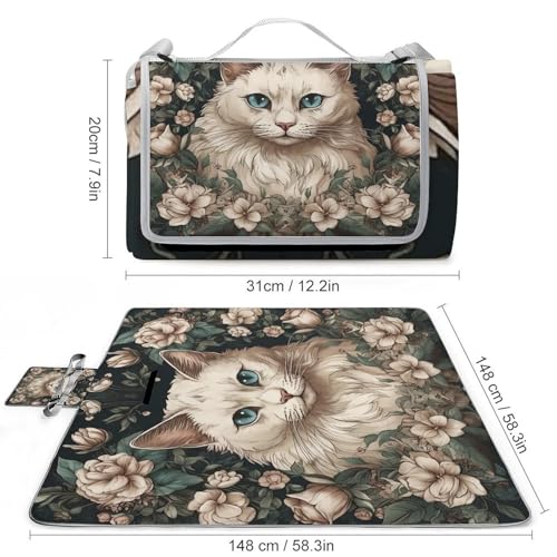 Couverture de pique-nique motif chat, drap de plage imperméable et léger - 4