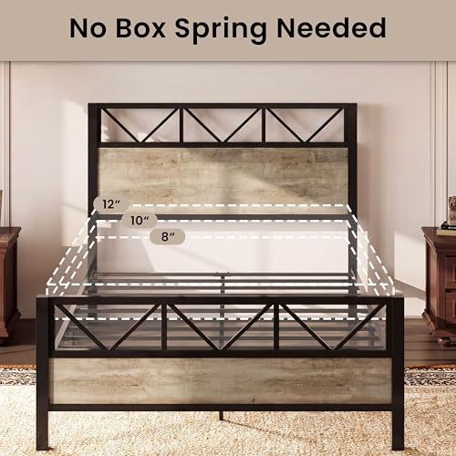 Image of LIKIMIO Queen Bed Frame, Tall Modern Headboard 51.2 inch, Platform Bed Frame with Strong Metal Support, Solid and Stable, Noise Free, No Box Spring Needed, Easy Assembly, White Maple