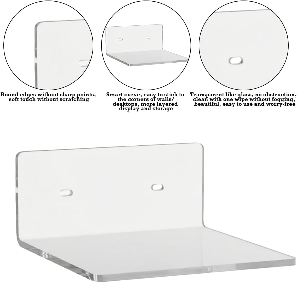 Haploon 30 Pcs Small Acrylic Floating Shelves Bulk for Wall 4 Inch Wall Mounted Shelves Invisible, L-Shaped Clear Acrylic Shelf for Bedroom, Bathroom, Living Room, Office - Image 4