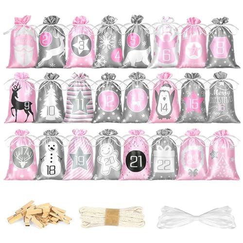 Christmas Advent Calendar Bags Large Fillable Advent Calendar Bags 24 Days of Christmas Drawstring Gift Bags for DIY Christmas Decorations