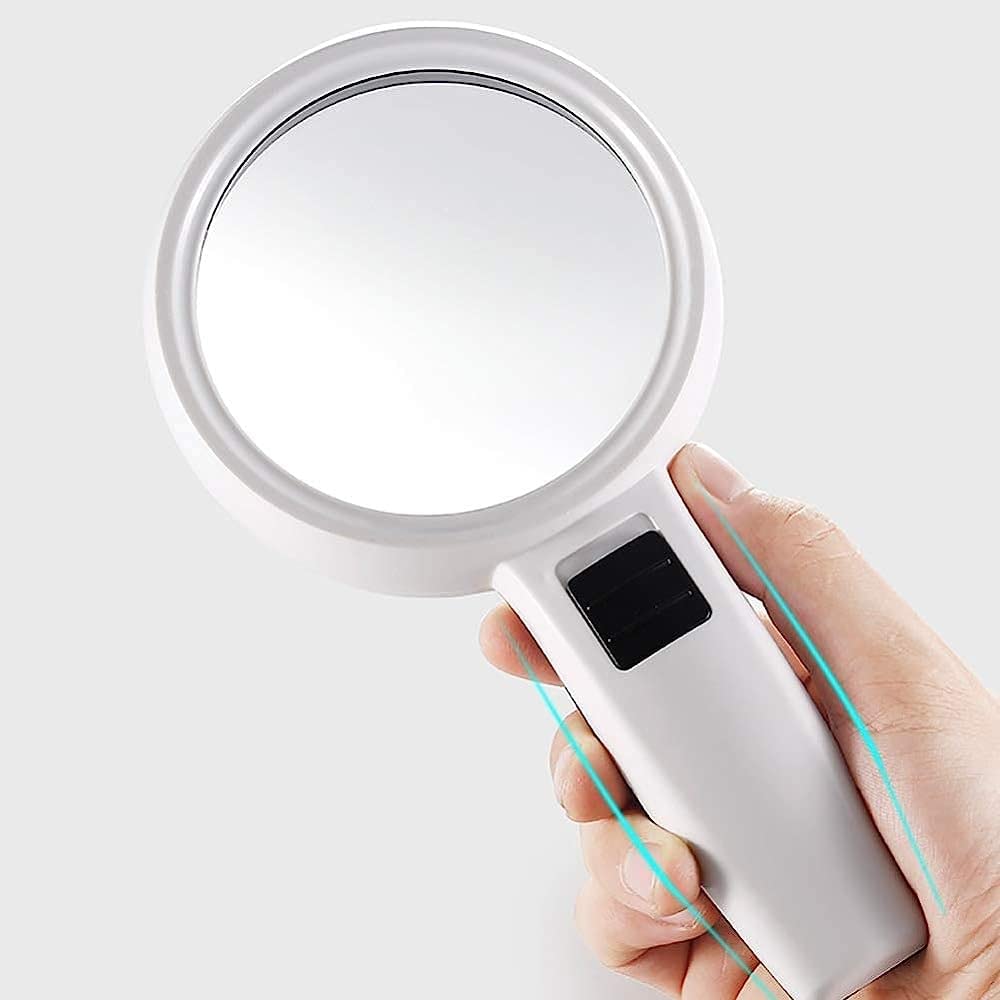 Vergrößerungsglas Mit Licht, 20- Bis 30-Fache Vergrößerung, Leichte Handlupe, Zum Lesen, Für Inspektionen Und Hobbys, Inklusive Reinigungstuch Und Tasche. Größe: Weiß, 95 Mm.