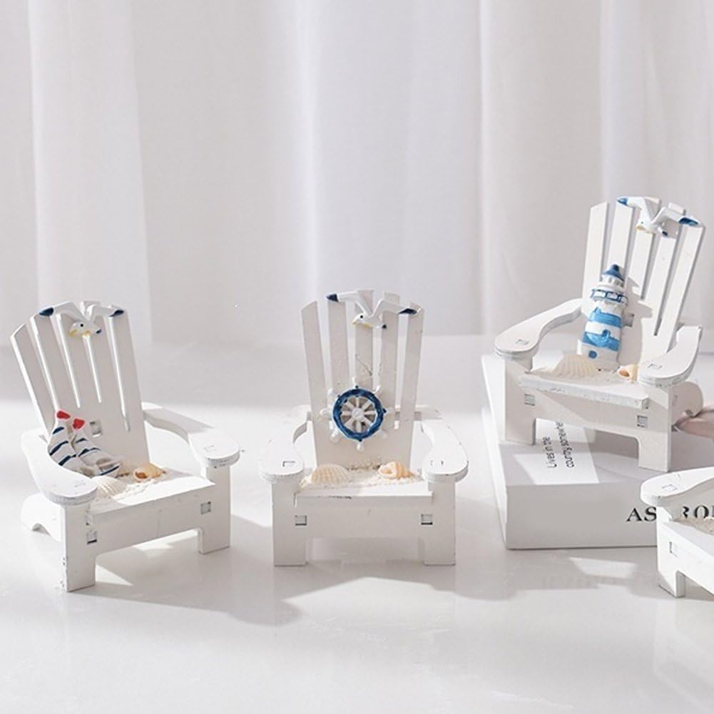 3 Pack Wooden Handmade Mini Chair Ornament Beach Decor Nautical Decoration for Bathroom Bedroom Decor Home Decor Article Home Office Desk