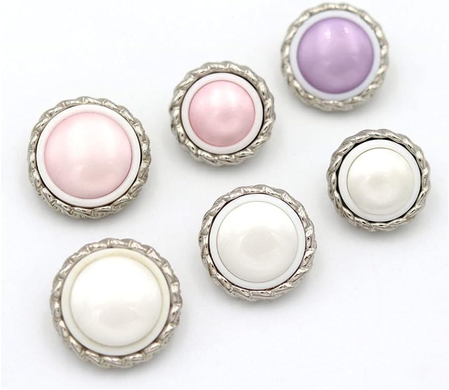 5Pcs Metal Resin Buttons Pearl Embellishment Crystal Upholstery Buttons for Jewelry Making Wedding DIY(Pink,22mm)