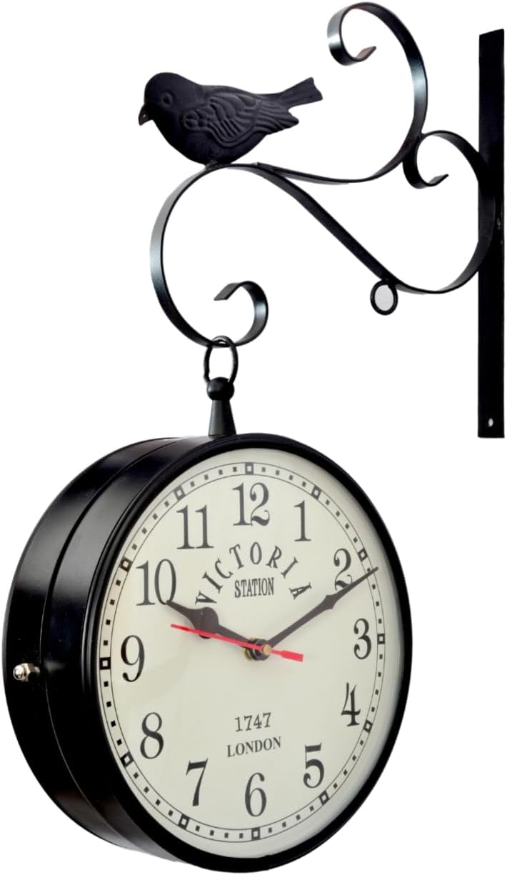 Vintage Product Made of Metal Double Sided Clock 8 Inch Dia Clock, Black