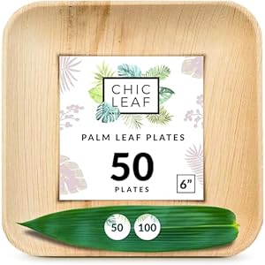 Chic Leaf Palm Leaf Square Plates (50) – 6 Inch, Compostable and Biodegradable Eco Friendly Plates