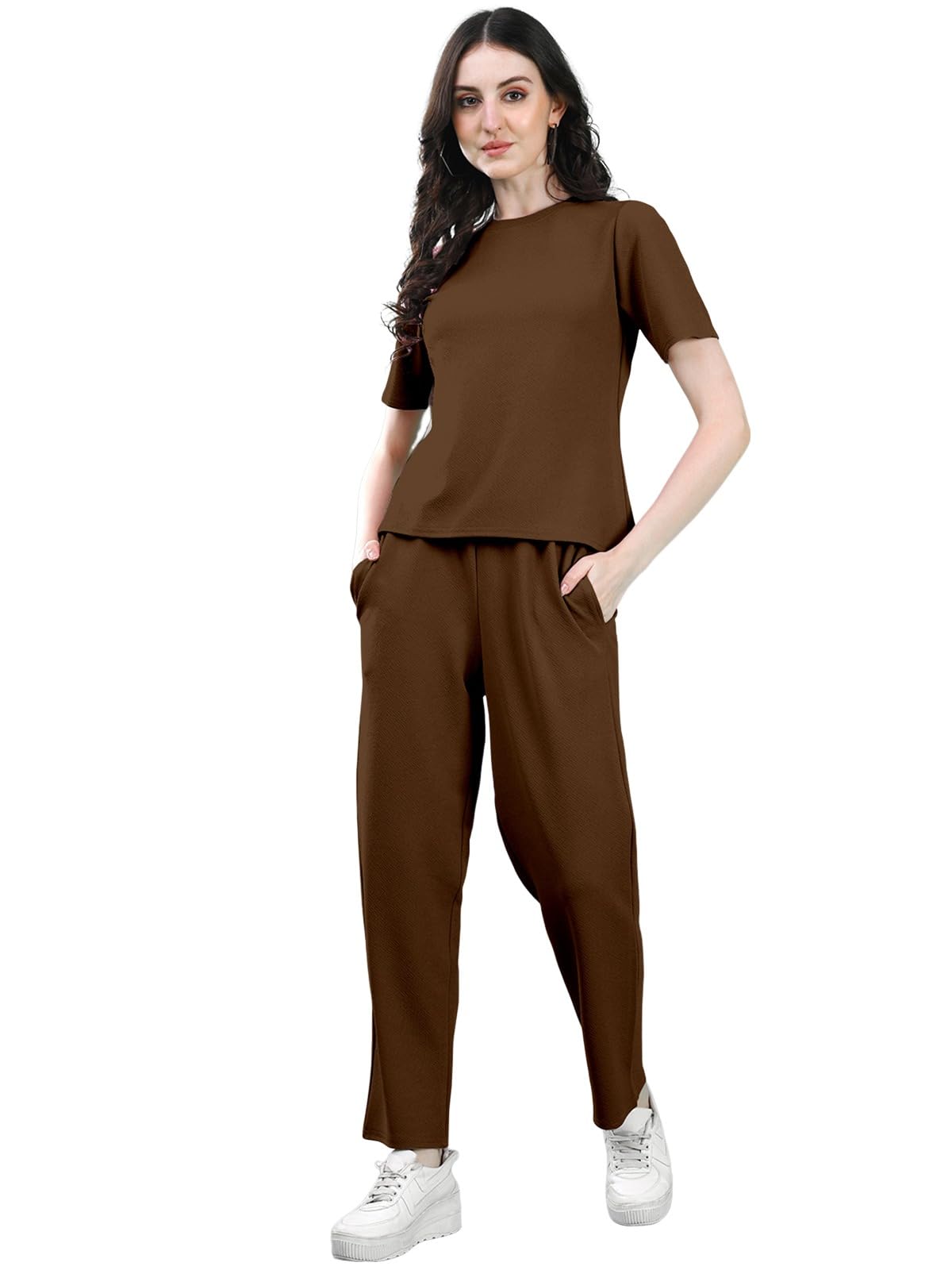 Selvia Women's Lycra Solid Co-Ords Set| Top and Trouser Set|Casual Co-Ords Set |Two Piece Co-Ord Set|Top & Pant Set-image-38