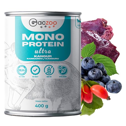 Gaczoo - Hundefutter Nass - Hypoallergenes Nassfutter für Hunde - Känguru und Ziege - Getreidefrei, Single Protein - Leicht Verdaulich, für empfindliche Hunde - Mono Protein Ultra 6 Dosen