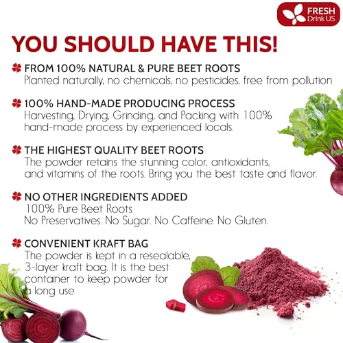 Image of FreshDrinkUS, Premium 42oz Beet Root Powder, 100% Natural and Pure from Beet Root, Beetroot Powder Perfect for Smoothies, Energy Booster, Soups and Sauces. No Additives, No Gluten, No Sugar, Vegan