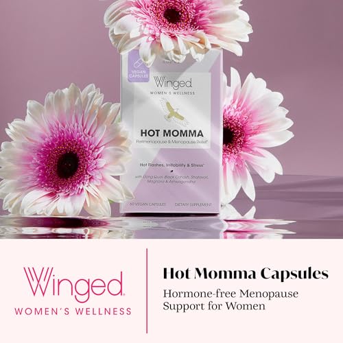 Winged Wellness Hot Momma Menopause Supplements for Women - Hormone-Free Menopause Relief Support for Hot Flashes & Night Sweats with Chaste Tree Berry, Multivitamins & More - 60 Vegan Capsules