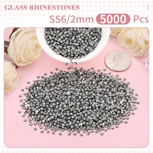 Image of 5000PCS SS6 /2mm Crystal Glass Rhinestones for Bedazzling (Black Diamond) | Flatback Rhinestones for Crafting DIY Nail Art Makeup Decoration, Gems Diomand Charms for Tumbler Shoes Clothing Mug