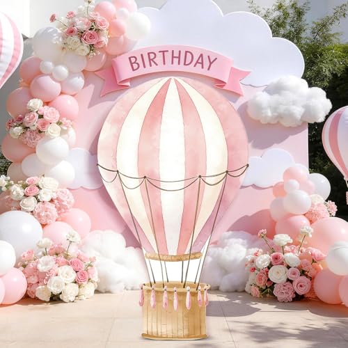 LawnIdyll 2.9 ft x 4.9 ft Hot Air Balloon Baby Shower Decorations, Large Pink Hot Air Shaped Cardboard Cutout, Life-Size Standup Photo Booth Props for Birthday Party Celebration Backdrops Decor