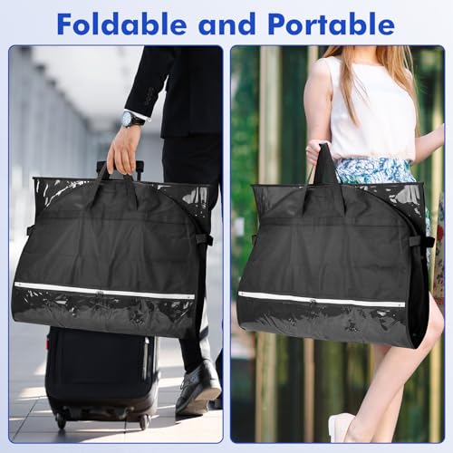 Hejo Kleidersack mit Fächern, Anzugtasche, 110×60cm Mehrfach-Taschen Faltbar Kleiderbeutel, Staubdichte Anzug Schutzhülle mit 5 Klare Taschen, Garment Bag für Anzug Mantel Jacke Kleid (Schwarz)