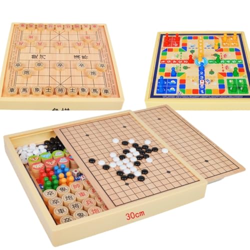 DILONIS ボードゲーム 知育玩具 木製 多機能 五目並べ 跳び碁 将棋 フライトゲーム 引き出し式 収納便利 (3in1 C タイプ（五目並べ + 飛行ゲーム + 将棋）)