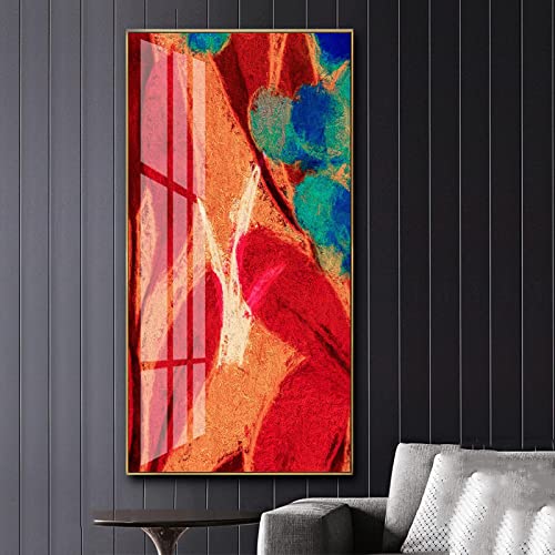 Art mural de salon abstrait rouge impression grand format 60x120 cm sur toile raffinée
