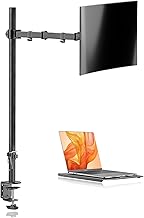 Suptek Monitor Arm mit Laptop Halterung, Volleinstellbar für 13-27 Zoll LCD LED Bildschirm bis zu 17 Zoll Notebook, Extra Hoher Einzel Monitor Halterung mit Laptop Arm(80 cm Stange) MD6821TP004