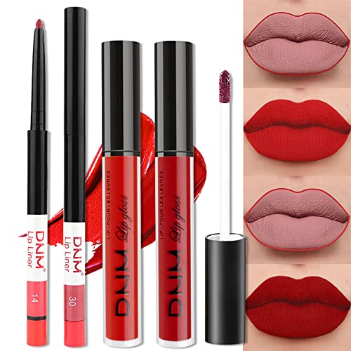 2 Colors Liquid Matte Lipstick and Lipliner Pack Set, Lip Tint Long Lasting 24 Hour Waterproof Velvet Nonstick Cup Lipgloss Lip Stain Pigmented Lip Makeup Gift Sets for Girls and Women Labiales (set02)