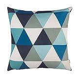 Fjfz Cotton Linen Home Decorative Throw Pillow Case Cushion Cover for Sofa Couch Modern Geometric Art Print, Black Blue Teal White 18