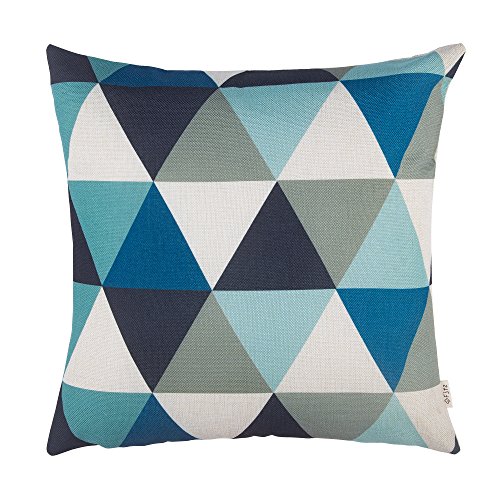 Fjfz Cotton Linen Home Decorative Throw Pillow Case Cushion Cover for Sofa Couch Modern Geometric Art Print, Black Blue Teal White 18
