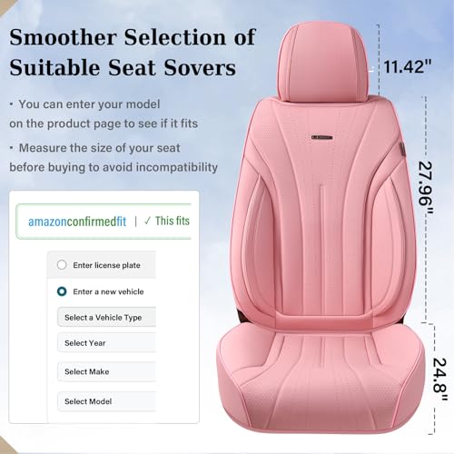 Image of Coverado Pink Seat Covers for Cars, 2 Pack Leather Car Seat Covers, Luxury Waterproof Seat Covers, Front Car Seat Protectors, Driver Car Seat Cushions, Front Seat Covers Universal Fit for Most Cars