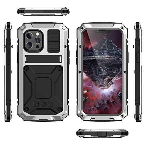 Coque en métal iPhone 13 mini Pro Max argentée de qualité militaire