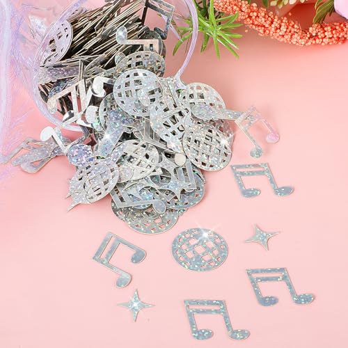 Lot de 240 confettis disco en feuille d'aluminium, mini confettis en forme de boule disco et notes de musique, décorations de fête hippie des années 70 et 80, fournitures de décoration de table – vue 5