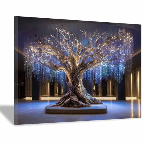 DMZPKZB Abstracto Mural De áRbol Art Árbol de la Luna del Dinero de Oro Grande DecoracióN Pared Imagen,Paisaje Acogedor Arte Moderno,Cuadros Modernos El SalóN O La Pared（Multicolor-50x70cm Enmarcado