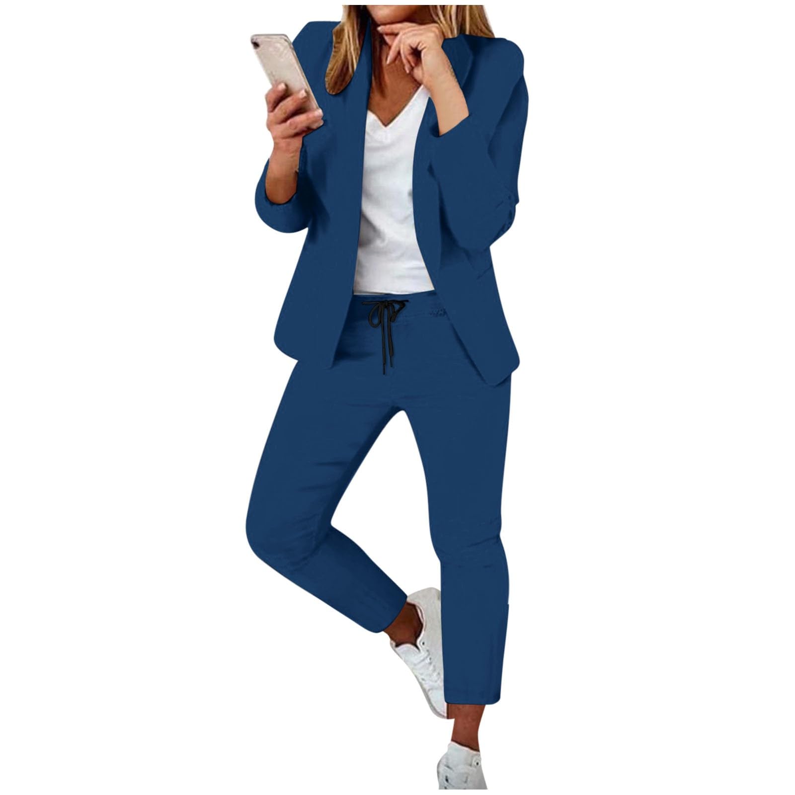 Traje Elegante con cárdigan de Bolsillos Conjunto Femenino con Pantalones elásticos de Corte Recto, Ideal para Comodidad y Estilo en Oficina o Eventos Semi-Formales