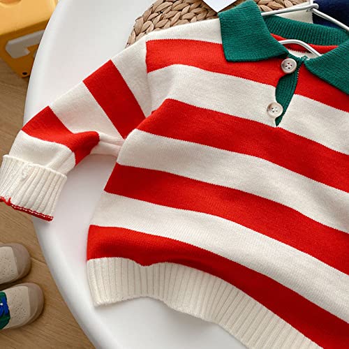 Babys Kids Toddler Girls Boys Spring Winter Long Sleeve Striped Thick Knit Sweater Boys Hoodies Size (Red, 0-6 Months)3