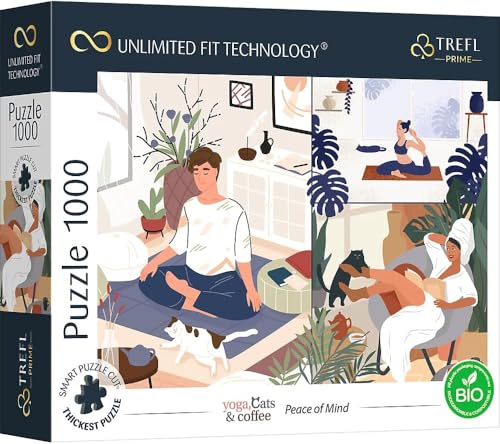 Trefl-1000 Piezas, Cartón Más Grueso, Bio, EKO, Gatos, Café, Relajación, Entretenimiento para...