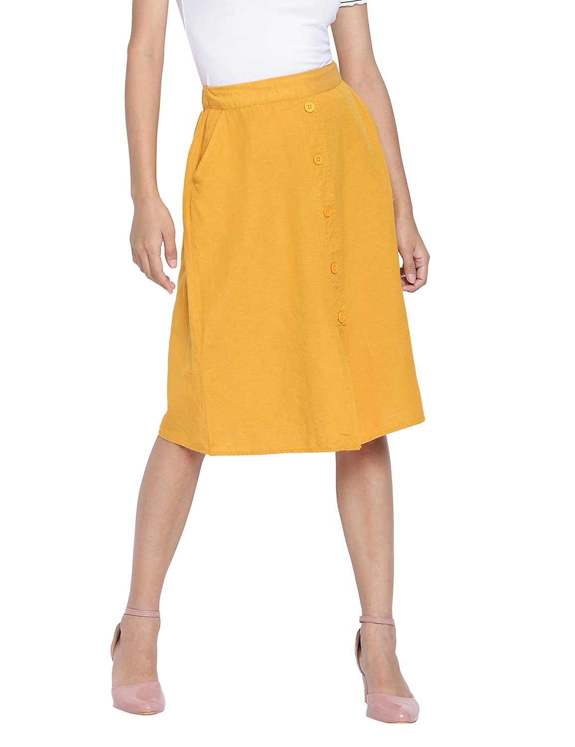 oxolloxo Women Regular Fit Cotton Pencil Solid Casual Coral Skirt-picture-32