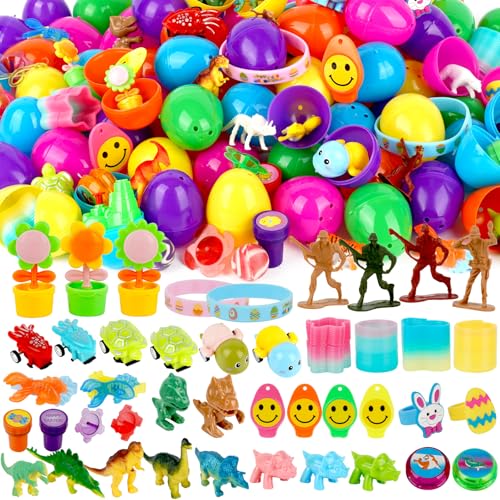 YEAHBEER 100 Prefilled Easter Eggs with Toys Assorted Inside for Easter Theme Party Favor, Basket Stuffers Fillers for kids, Party Favors, Classroom Prize Supplies