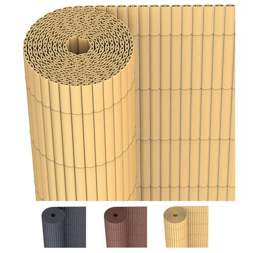JORON PVC Sichtschutzmatte 80x400cm – Balkon Sichtschutz & Garten Sichtschutzzaun | Wetterfester Zaun Sichtschutz mit Kabelbindern, verstärkt & wasserdicht, Bambus
