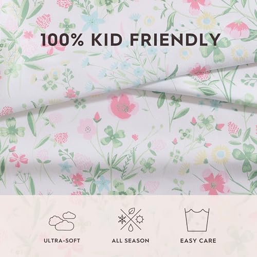 Laura Ashley Kids - Queen Sheet Set, Soft & Wrinkle-Resistant Toddler Bedding Set, Fun & Whimsical Bedroom Decor, Ideal Girl Room Essentials, Bed Sheets with Matching Pillowcases (Posey Dance Pink) - Thumbnail 2