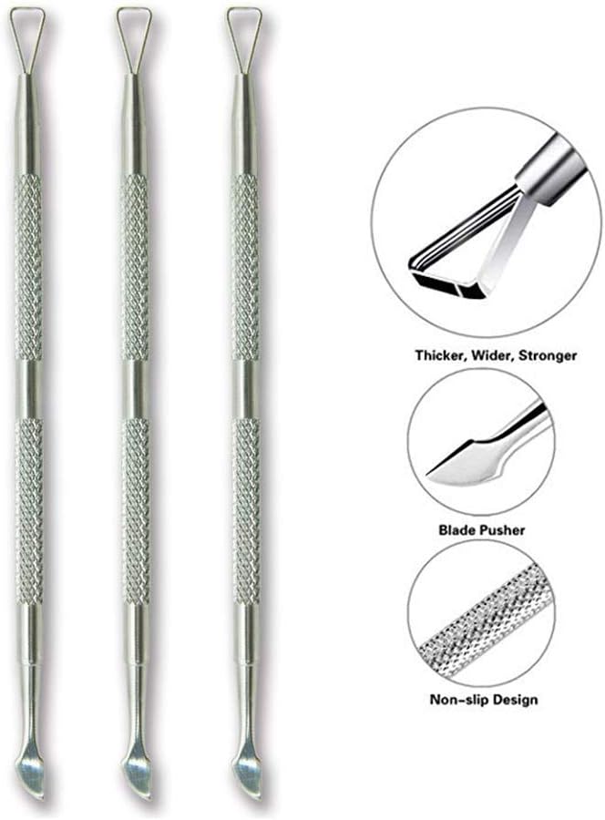 3 Pack Double Head Cuticle Gel Nail Polish Pusher Cuticle Remove Tool Set Stainless Steel Triangle Cuticle Pusher