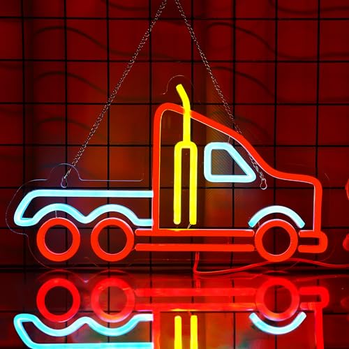 Image of CoolGift Mart Truck Neon Sign, Dimmable LED Vehicle Neon Wall Light USB Powered with 3-Color Lights, for Bedroom Home Man Cave Garage Birthday Gift for Boys Men