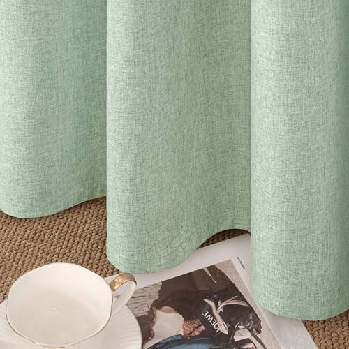 Image of YoungsTex Light Green Linen Blackout Curtains 45 Inch Length, Short Thermal Insulated Drapes with Grommet for Bedroom Living Room Window, 2 Panels, 42 X 45 Inch