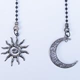 2 Pack Ceiling Fan Pull Chain, Sun and Moon Pull-chain Extension, 12 Inches Celestial Decor Beads Ball Chain Extender with Connectors for Ceiling Fans/Light Lamp (Black)